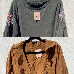 BloomChic Blouses Lot of 2 Plus Size 14-16 | Embroidered & Pintuck Ruffle Tops